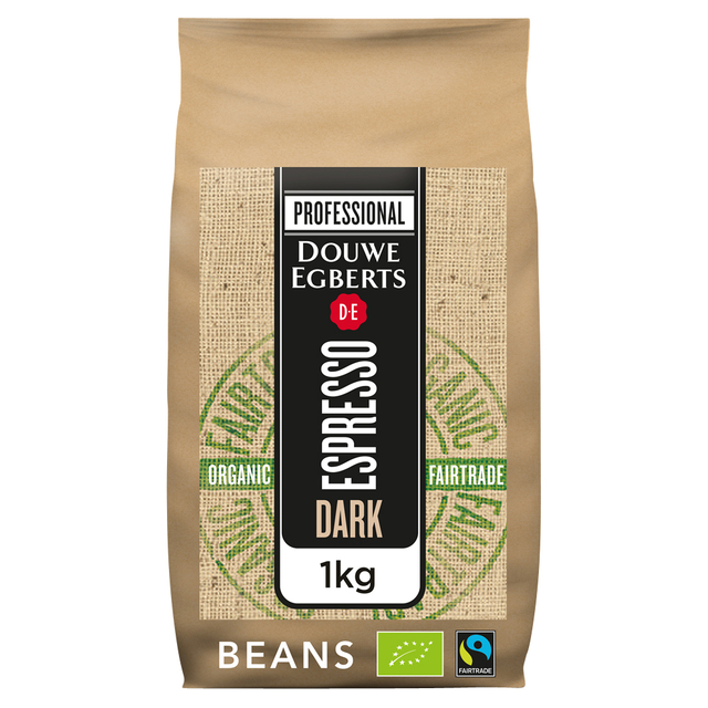 Koffie Douwe Egberts espresso bonen dark roast Organic & Fairtrade 1kg