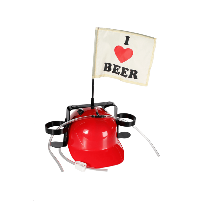 Drankhelm met vlag - I Love Beer - 2 kleuren assorti - Per stuk